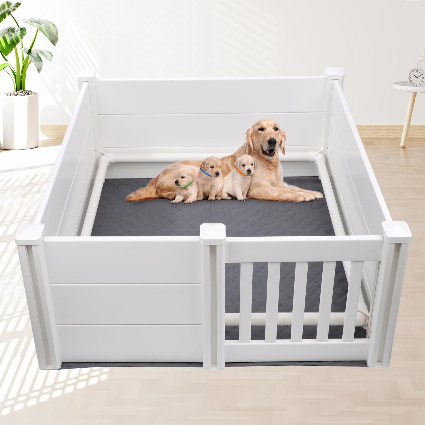 Whelping Box for Dogs Whelping Box with Pig Rails and Waterproof Whelping Pad 48 * 48 * 18in Whelping Box for Dogs and Puppies with Adjustable Height Door ID Collars for Large Medium Small Dogs